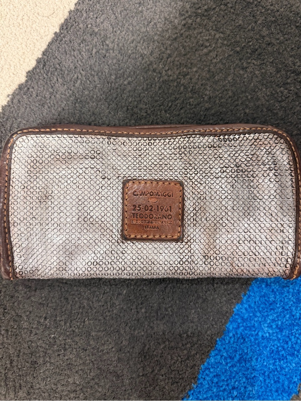 Campomaggi Silver Textured Wallet with Brown Leather Trim